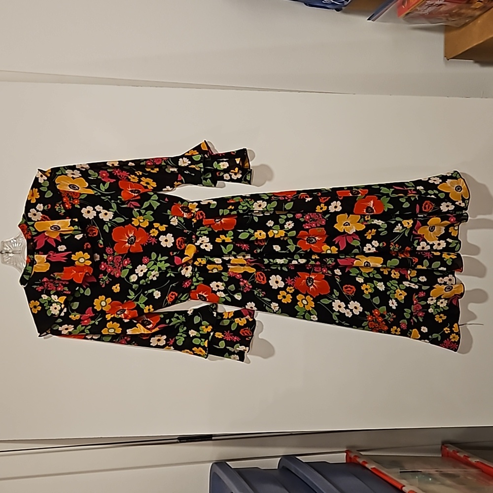 Twisted wunder floral print ruffled midi dress sz 6 tiered bell sleeves vibrant - Picture 12 of 12